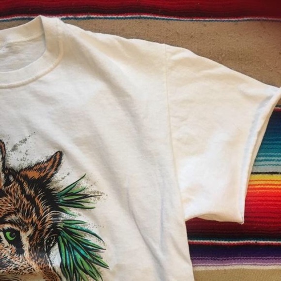 Vintage, Distressed, Raw Edged Brown Wolf Crop top - Picture 5 of 8